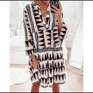 Long Sleeve Boho Tunic Shift Dresses X-Large